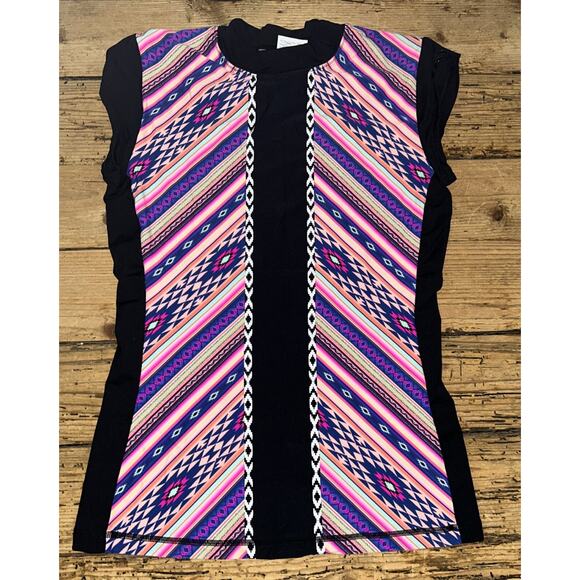 Rip Curl Women’s Size L Multicolor Bandit Short Sleeve Rashguard NWOT - Picture 1 of 6